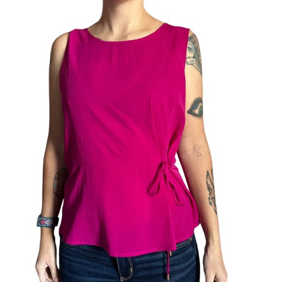 Calvin Klein Women's Sleeveless Blouse Side Tie Chiffon Tank Top w Bow Medium M - Picture 1 of 13